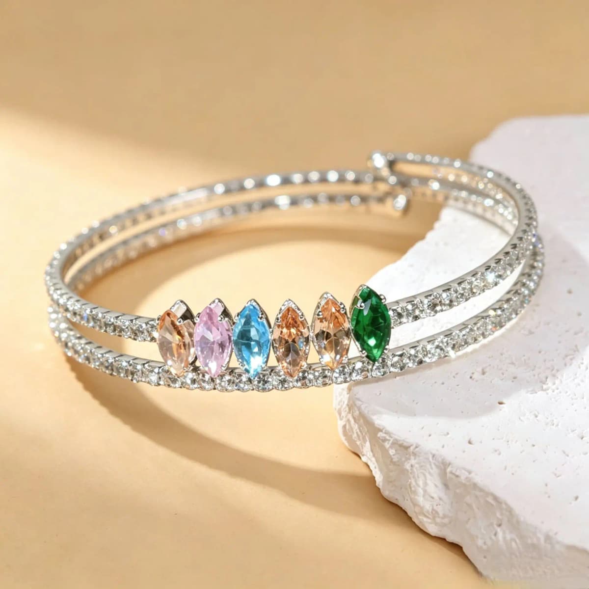 Light Luxury Bracelet Micro Inlaid Rectangle Rhinestones Dual Layer Arrangement Assorted Rich Color Exquisite Bracelet