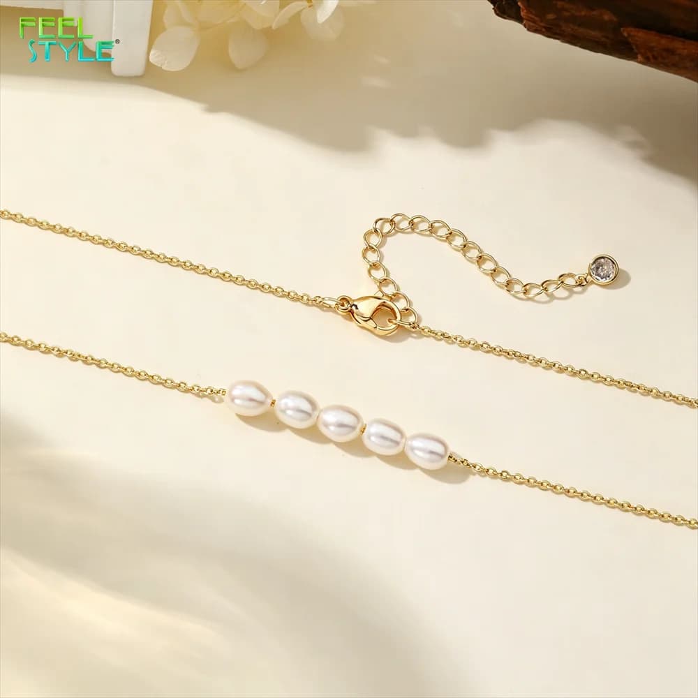 Verified Pearl Necklace with Link Chain High Quality Brass 18K Gold PVD Plating Imitation Pearl Necklace