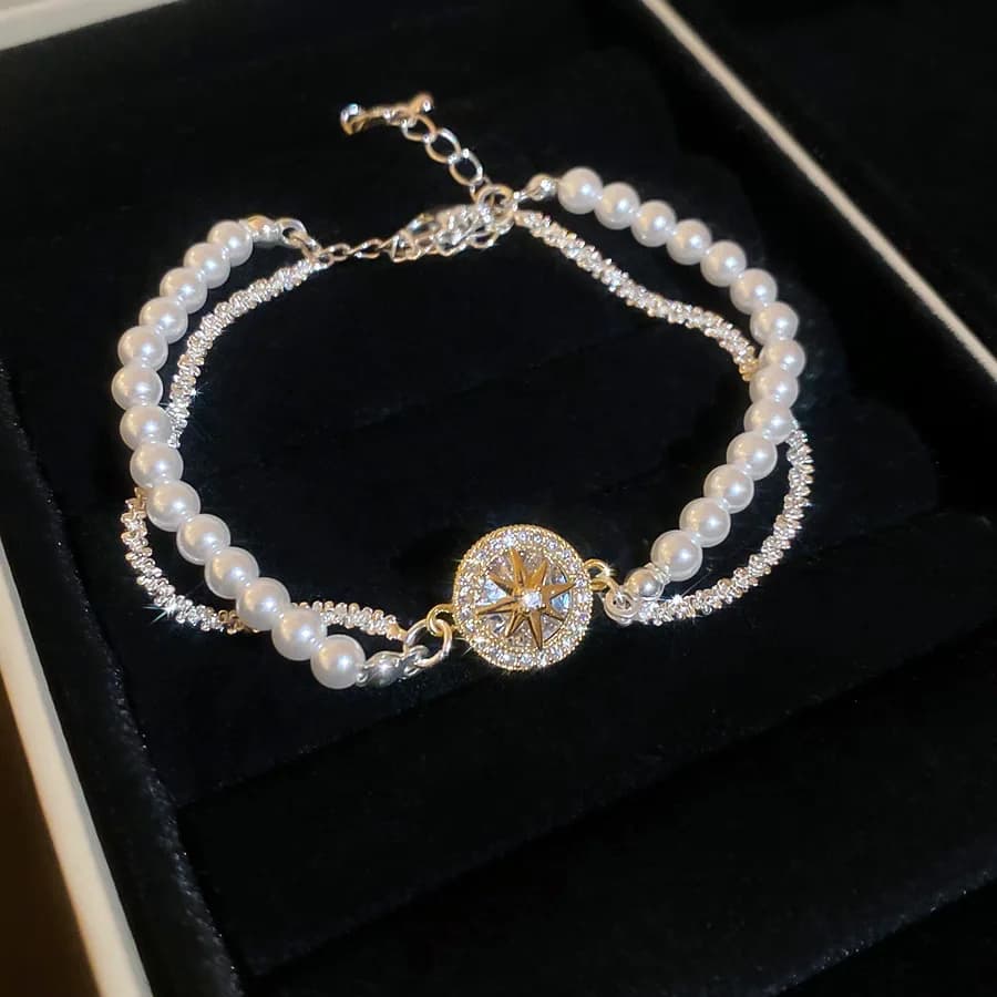 French-style Vintage Zircon Star Pearl Bracelet, Exquisite and Elegant, Versatile, Light Luxury, High-end Feel, Women's Jewelry