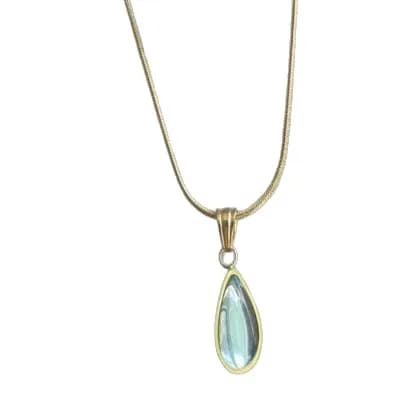 French-style Retro Minimalist Trendy Blue and Green Water Drop Pendant Necklace with Stainless Steel Link Chain