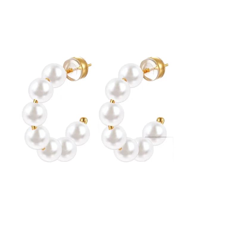 Hot Selling 18K Gold Plated Copper C Shape Pearl Hoop Earrings 20mm Large C Earring With Silver Pin for Women Daily Wear