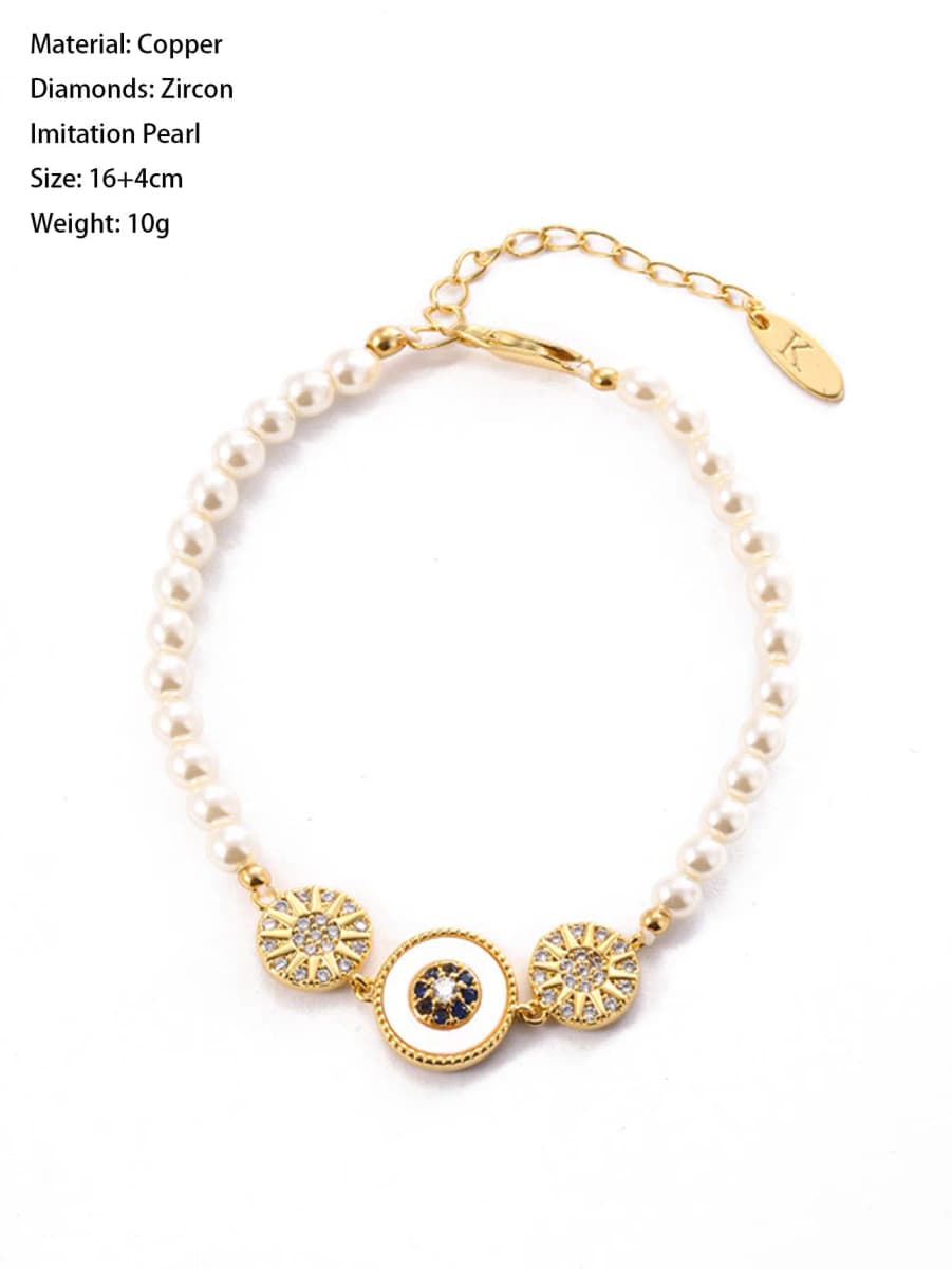 Romans Star Disk Shell Beaded Copper Bracelet Female High Sense Joker Trendy Fashion Design Light Luxury Style Socialite Jewelry