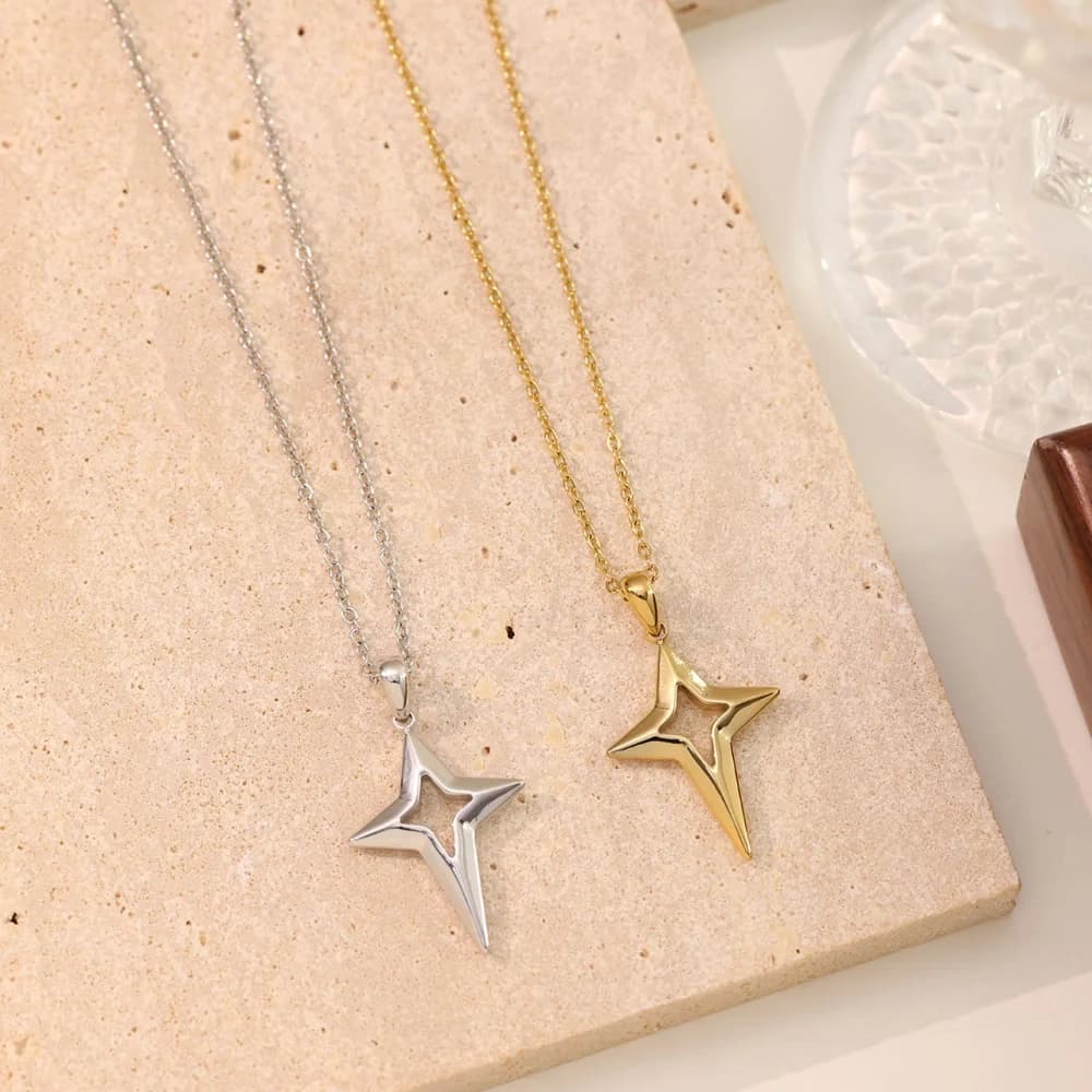 Hollow Star Necklace Women Fashion Gold Plated Layered Pendant Stainless Steel Jewelry Minimalist Design Charm Chains Necklaces