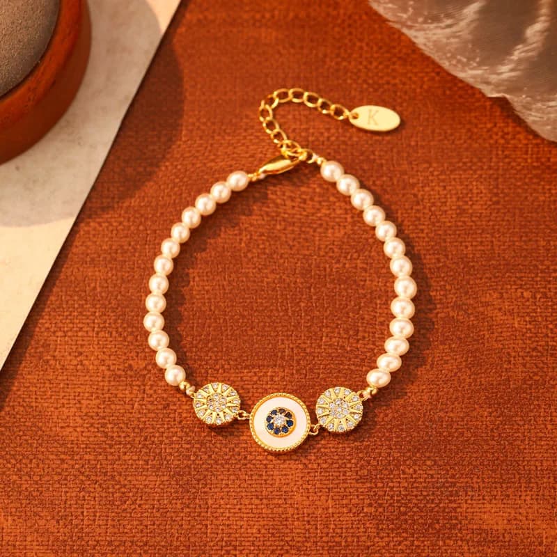 Romans Star Disk Shell Beaded Copper Bracelet Female High Sense Joker Trendy Fashion Design Light Luxury Style Socialite Jewelry