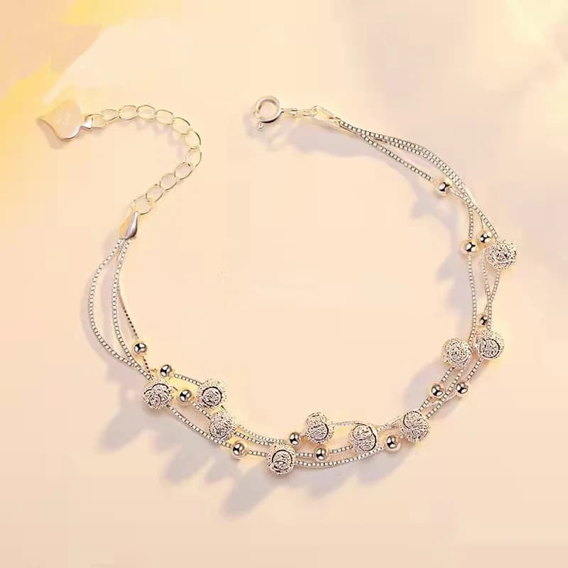 Three Lives Three Worlds Silver Plated Bracelet Women Qixi Festival Gift Girlfriend Ins Niche Design Multi-layer Best Beads