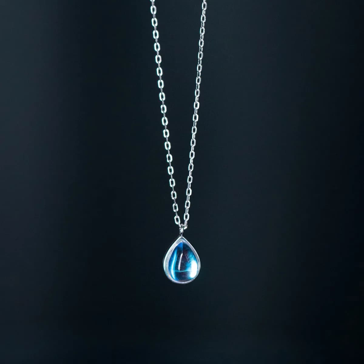 Fine Jewelry 925 Sterling Silver Water Drop Necklaces Cute Moonstone Pendant Choker Necklaces