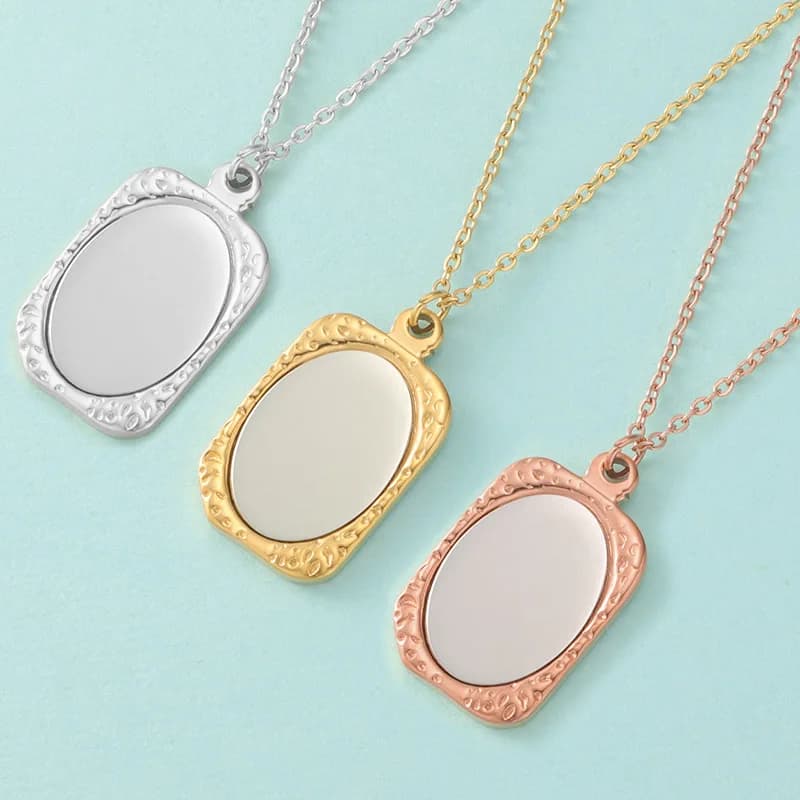 Premium Mirror Surface Photo Frame Necklace Stainless Steel Minimalist Square/Heart Locket Pendant Personalized Jewelry Gift