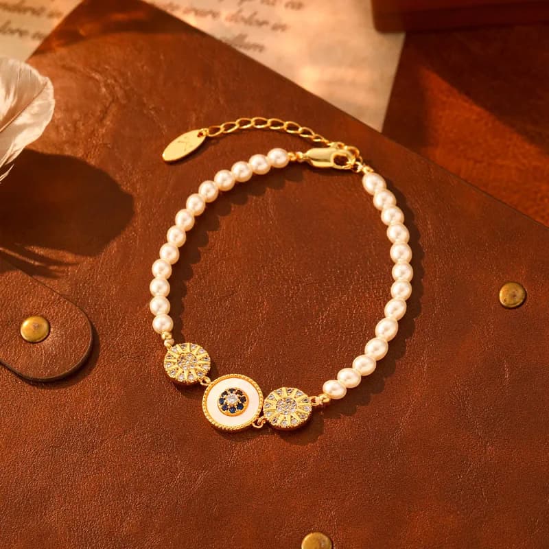 Romans Star Disk Shell Beaded Copper Bracelet Female High Sense Joker Trendy Fashion Design Light Luxury Style Socialite Jewelry
